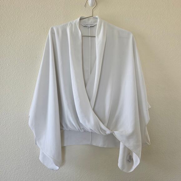 Trina Turk White Draped Surplice Blouse Womens Size M Kimono Sleeve Flowy Top - Picture 1 of 9